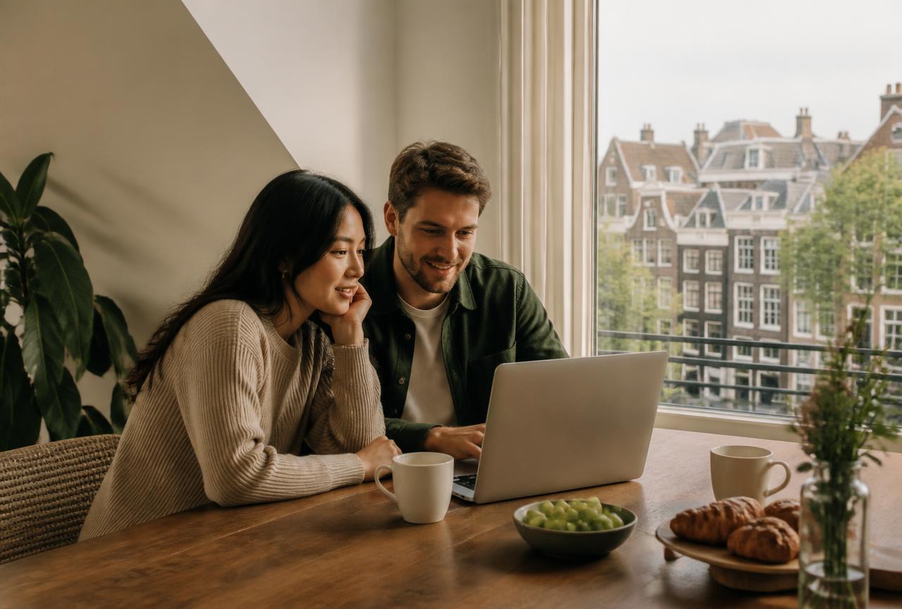 Internationaal stel in hun woning in Nederland